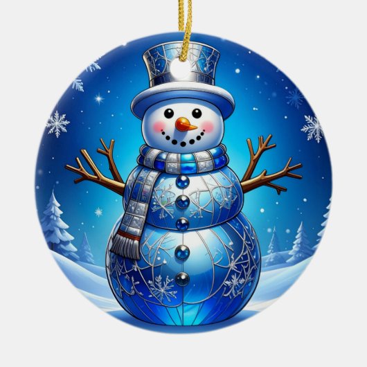 Blue Snowman Snowflakes Holiday Ornament (Voorkant)