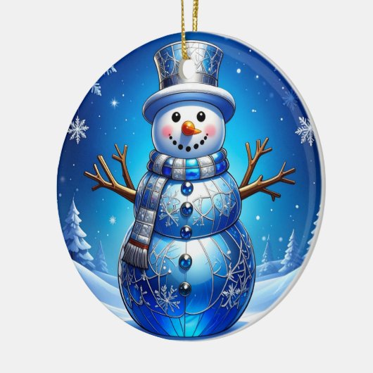 Blue Snowman Snowflakes Holiday Ornament (Links)