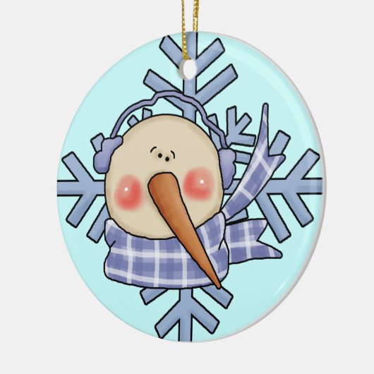 Blue Snowman Snowflakes Holiday Ornament (Links)