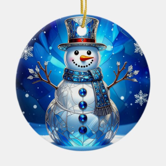 Blue Snowman Snowflakes Holiday Ornament (Voorkant)