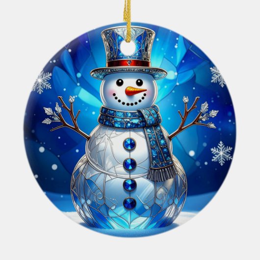 Blue Snowman Snowflakes Holiday Ornament (Achterkant)