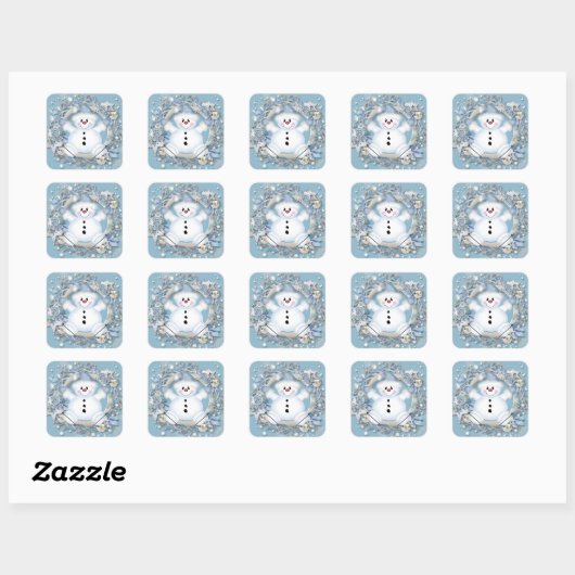 Blue Snowman Square Sticker (Vel)