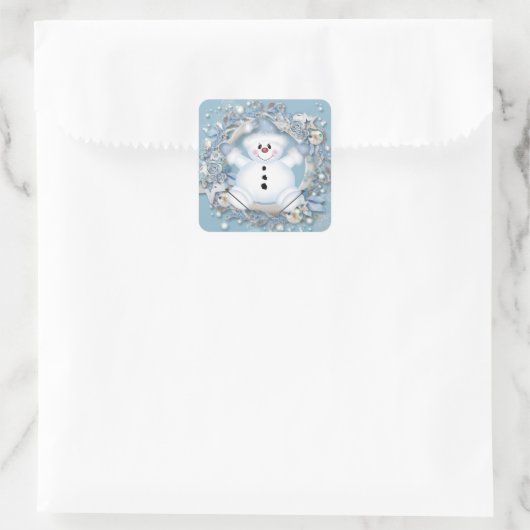 Blue Snowman Square Sticker (Tas)