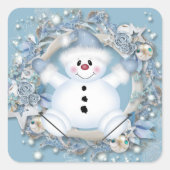 Blue Snowman Square Sticker (Voorkant)