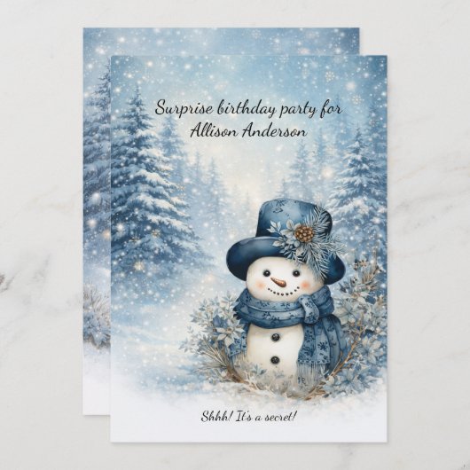 Blue Snowman Surprise Birthday Party | Kaart (Voorkant / Achterkant)