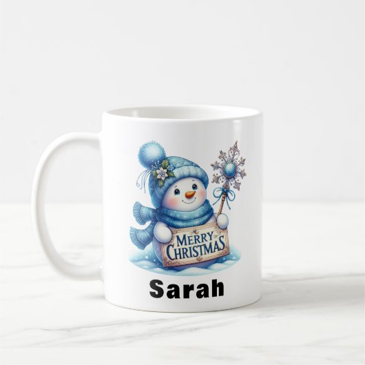 Blue Snowman vrolijk kerstbord Koffiemok (Links)