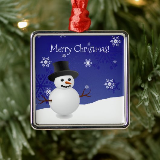 Blue Snowman Winter Scene Ceramic Ornament (Boom)
