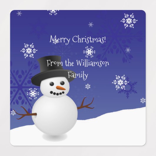 Blue Snowman Winter Scene kerstcadeaulabel Labels (Design 1)