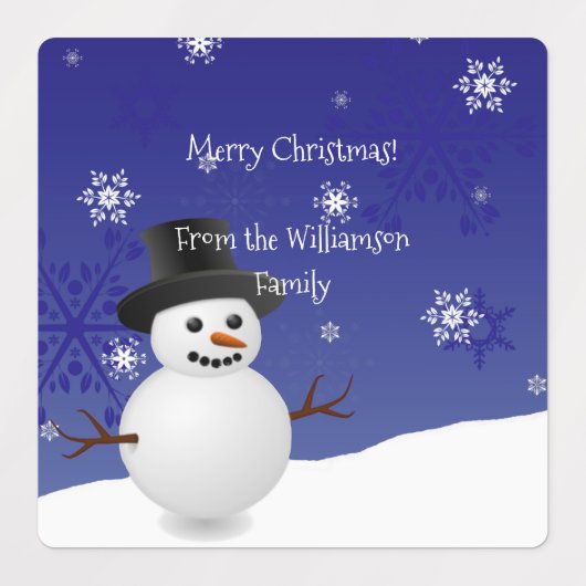 Blue Snowman Winter Scene kerstcadeaulabel Labels (Design 2)