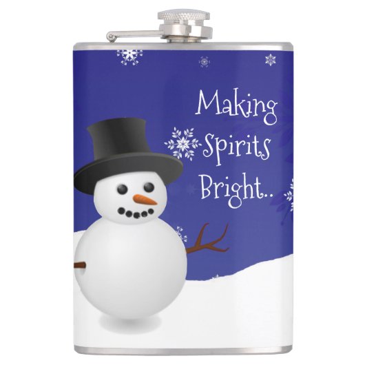 Blue Snowman Winter Scene-kerstfles Heupfles (Voorkant)