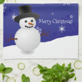 Blue Snowman Winter Scene Kerstmis Kitchen Towel Theedoek (Gevouwen)