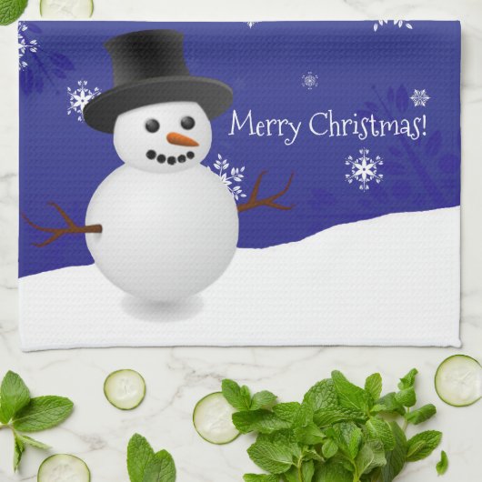 Blue Snowman Winter Scene Kerstmis Kitchen Towel Theedoek (Gevouwen)