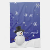 Blue Snowman Winter Scene Kerstmis Kitchen Towel Theedoek (Verticaal)