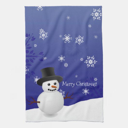 Blue Snowman Winter Scene Kerstmis Kitchen Towel Theedoek (Verticaal)