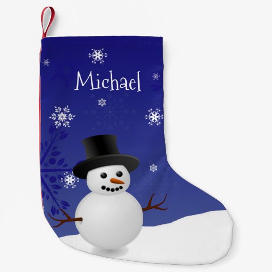 Blue Snowman Winter Scene Kerstmis stoppen Kleine Kerstsok (Voorkant)