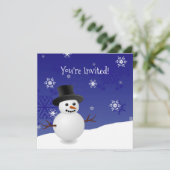 Blue Snowman Winter Scene - kerstuitnodiging Kaart (Staand voorkant)