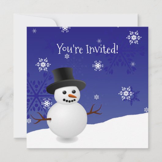 Blue Snowman Winter Scene - kerstuitnodiging Kaart (Voorkant)