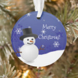 Blue Snowman Winter Scene kerstversiering Ornament<br><div class="desc">Voeg een griezelige aanraking toe aan uw kerstboom met een blauw Snowman Winter Scene Ornament. Het ontwerp van het ornament is voorzien van een gelukkige sneeuwman in een sneeuwwindenergie tegen een koninklijke blauwe achtergrond gekleurd met corresponderende kleuren-sneeuwvlokken. Extra cadeautjes en vakantiepunten zijn ook bij dit ontwerp beschikbaar.</div>
