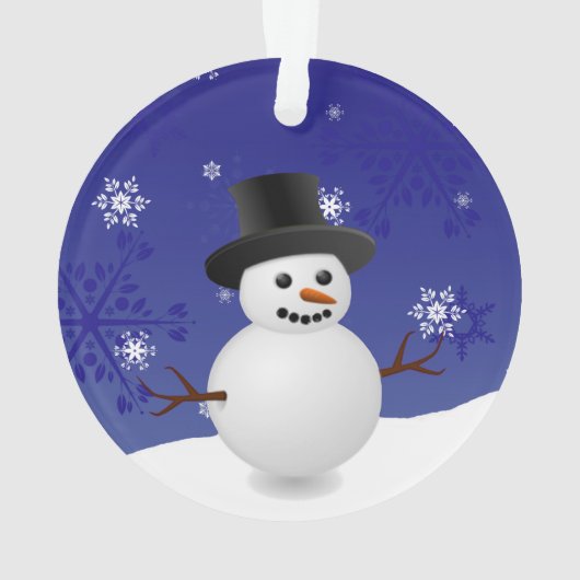 Blue Snowman Winter Scene kerstversiering Ornament (achterkant)