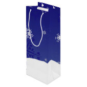 Blue Snowman Winter Scene Kerstwijn Gift Bag Wijn Cadeautas (Achterkant Gekanteld)