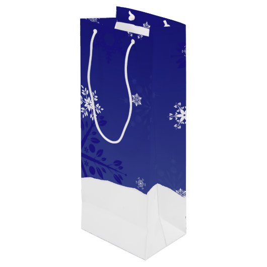 Blue Snowman Winter Scene Kerstwijn Gift Bag Wijn Cadeautas (Achterkant Gekanteld)