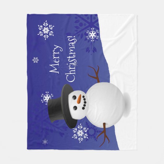 Blue Snowman Winter Scene met kerstcadeau Fleece Deken (Voorkant)
