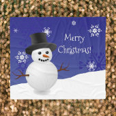 Blue Snowman Winter Scene met kerstcadeau Fleece Deken