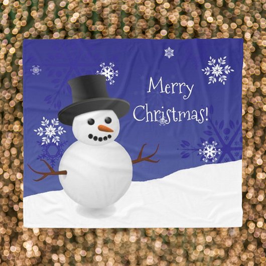Blue Snowman Winter Scene met kerstcadeau Fleece Deken