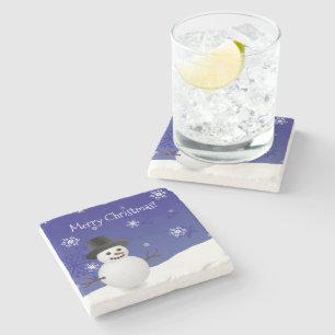 Blue Snowman Winter Scene met Onderzetter voor ker