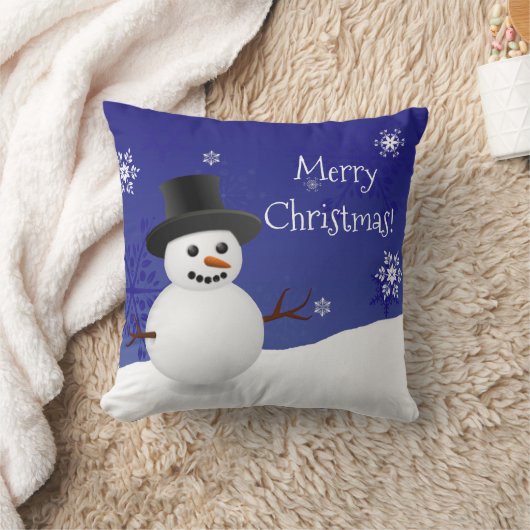 Blue Snowman Winter Scene Sierkussen met kerstmis (Deken)