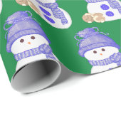 Blue Snowman with Brown & White Bunnies Cadeaupapier (Rol Hoek)