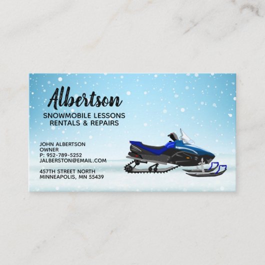 Blue Snowmobile Rental Lessons Visitekaartjes (Voorkant)
