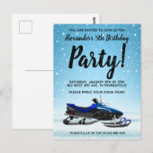 Blue Snowmobile Winter verjaardagsfeest Briefkaart (Voorkant / Achterkant)