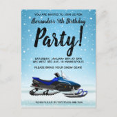 Blue Snowmobile Winter verjaardagsfeest Briefkaart (Voorkant)