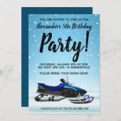 Blue Snowmobile Winter verjaardagsfeest uitnodigin Kaart (Voorkant / Achterkant)