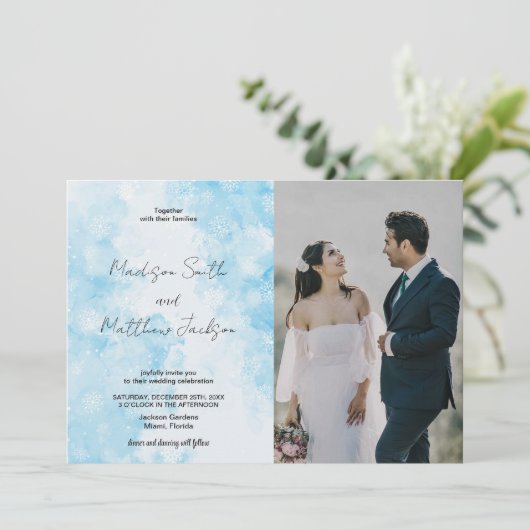 Blue Snows Cloud bruiloft uitnodigingen een foto (Staand voorkant)