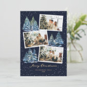 Blue Snowy Forest Foto Vrolijke kerst Kaart (Staand voorkant)