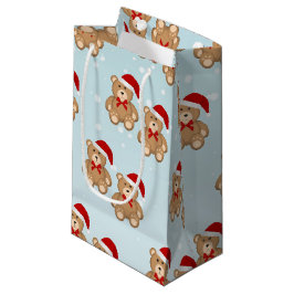 Blue Snowy kerstTeddy Bear Wearing Santa Hat Klein Cadeauzakje