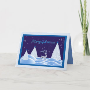 Blue Snowy Night Christmas Kaart