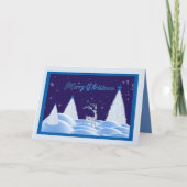 Blue Snowy Night Christmas Kaart (Voorkant)