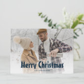 Blue Snowy Photo Merry-kerstkaarten Feestdagenkaart (Staand voorkant)