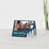 Blue Snowy Pine Tree 3-fotofeestdag Feestdagen Kaart (Voorkant)