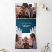 Blue Snowy Pine Tree 5-fotofeestdag Drieluik Wenskaart (Binnen)