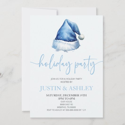 Blue Snowy Santa Hat kerstfeest Kaart (Voorkant)