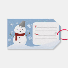 Blue Snowy Sky Snowman Merry Kerstmis Cadeaulabel