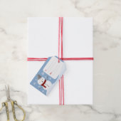 Blue Snowy Sky Snowman Merry Kerstmis Cadeaulabel (Met Touw)