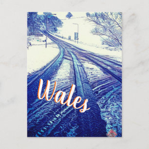 Blue Snowy Winter Road in Wales Briefkaart