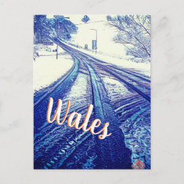 Blue Snowy Winter Road in Wales Briefkaart