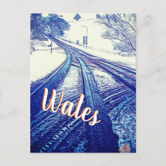 Blue Snowy Winter Road in Wales Briefkaart (Voorkant)