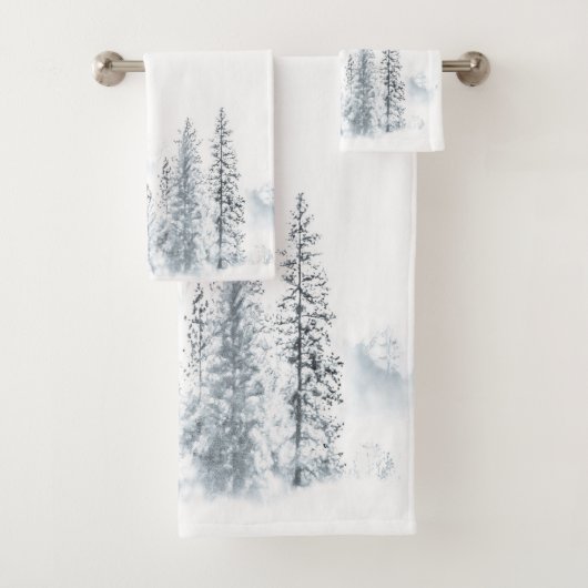 Blue Snowy Winter Trees Bad Handdoek (Insitu)